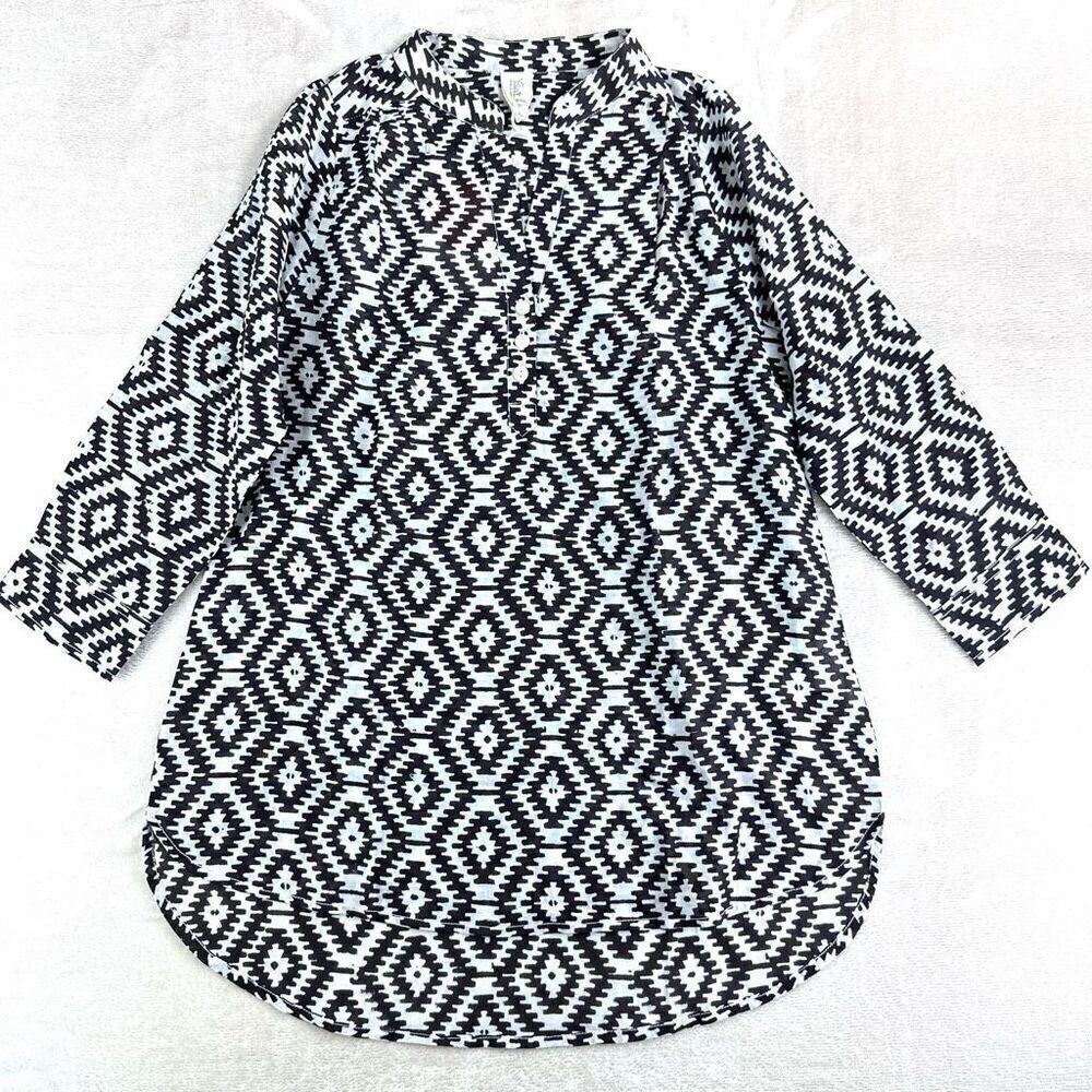 NEW YALA Blouse Organic‎ Cotton Women’s XS Black and White Geometric